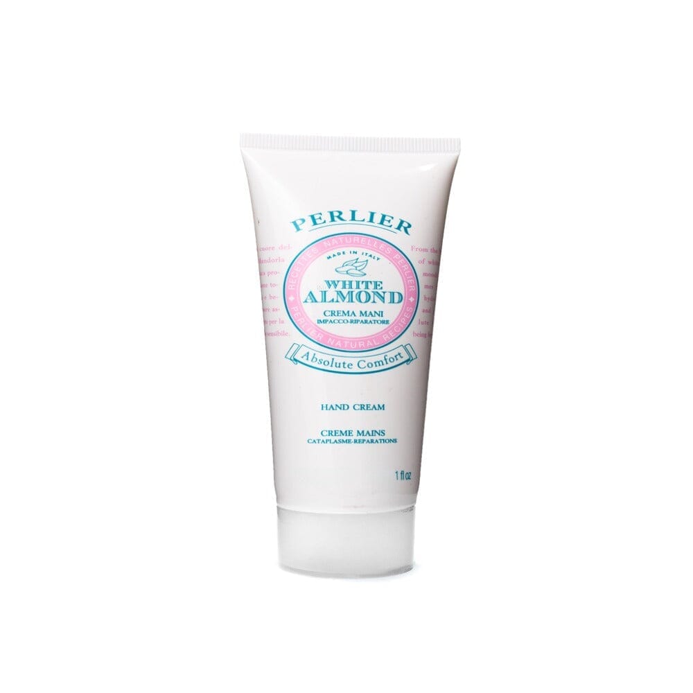 PERLIER 1 OZ TRAVEL-SIZE WHITE ALMOND HAND CREAM IN WHITE SCREW-TOP TUBE