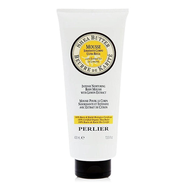 Tube of Perlier Shea Lemon Body Mousse on white background