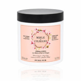 16.9 oz jar of Perlier Cherry Blossom Honey Body Cream on white background