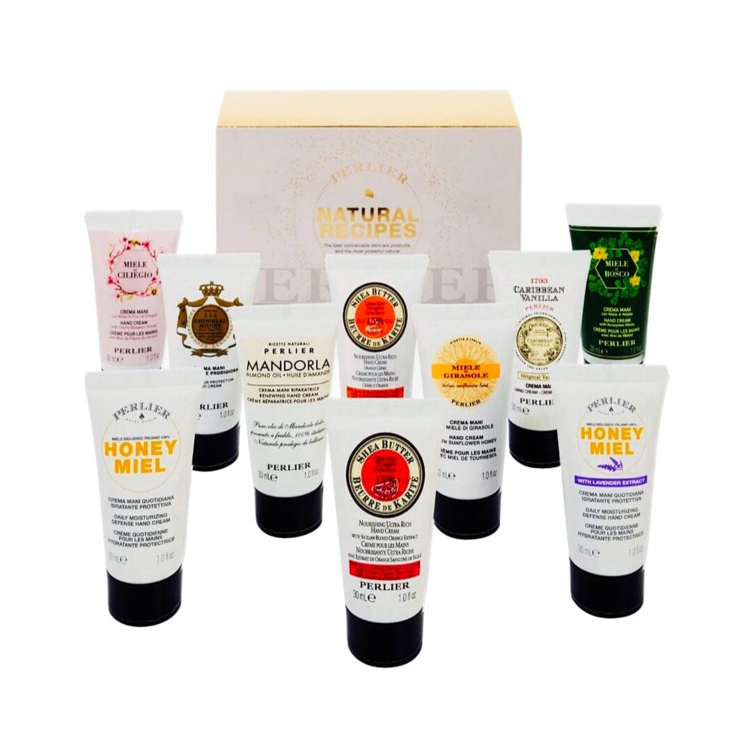 PERLIER 10 PIECE TRAVEL-SIZE HAND CREAM SET (1 OZ EACH) WITH GIFT BOX