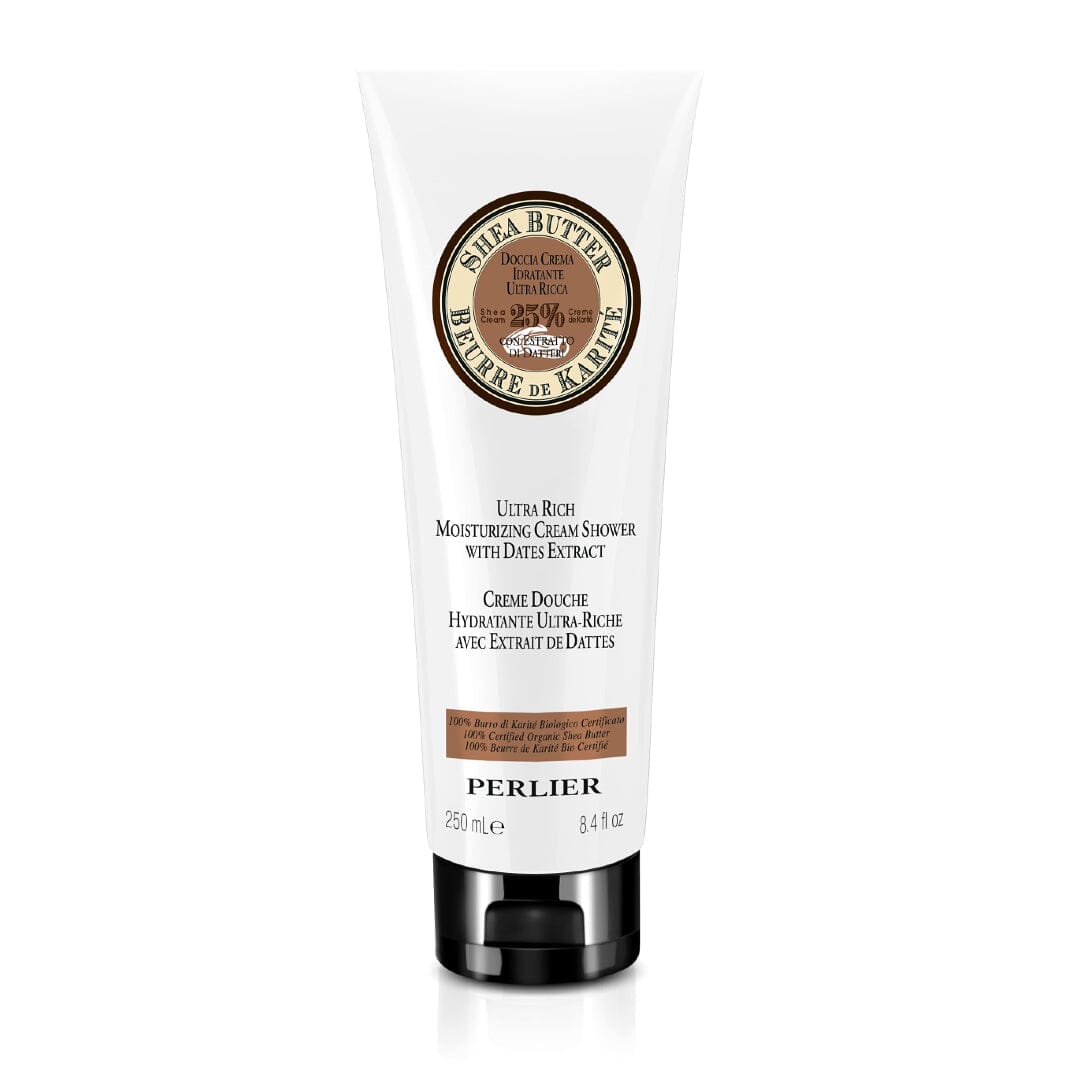 PERLIER 8.4 OZ SHEA BUTTER + DATES BATH & SHOWER CREAM, A GENTLE AND HYDRATING BODY WASH FORMULATED WITH CERTIFIED ORGANIC SHEA BUTTER