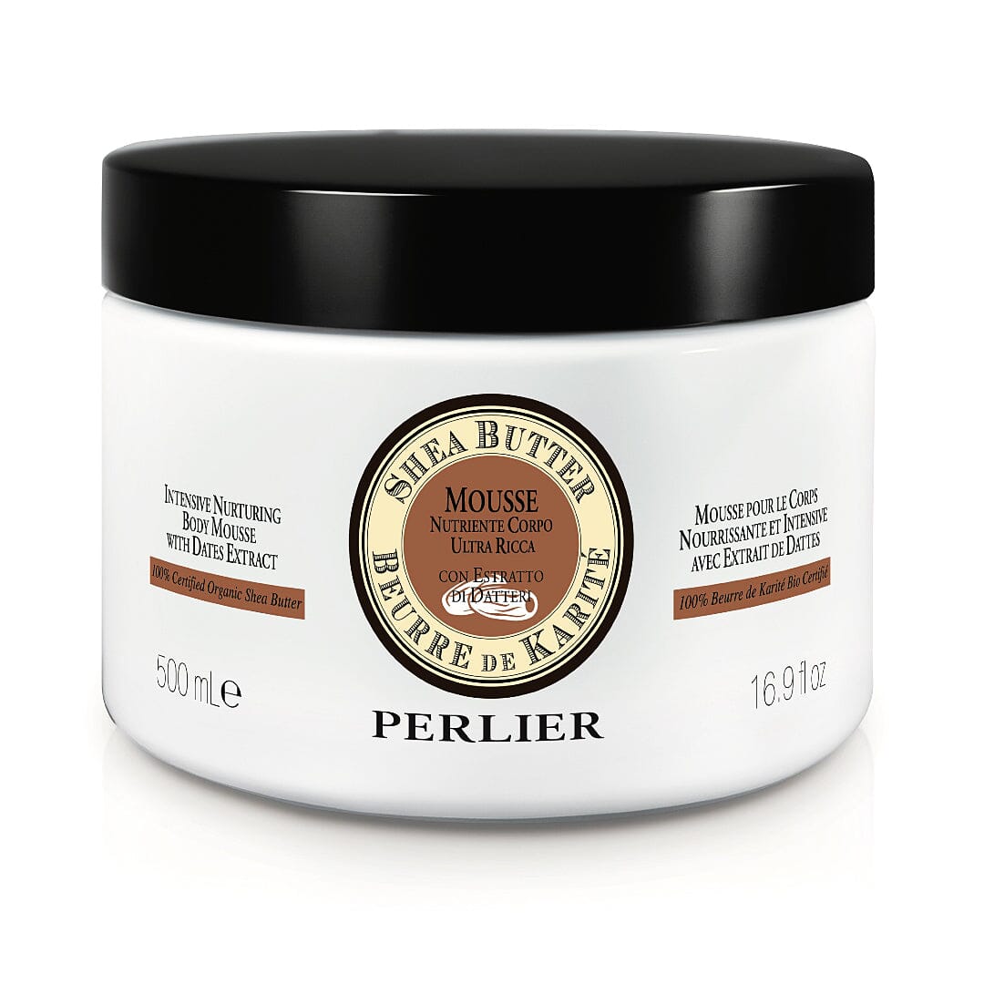 PERLIER 16.9 OZ SHEA BUTTER + DATES BODY MOUSSE WITH ORGANIC SHEA BUTTER, COLD-PRESSED ALMOND OIL AND DATES EXTRACT