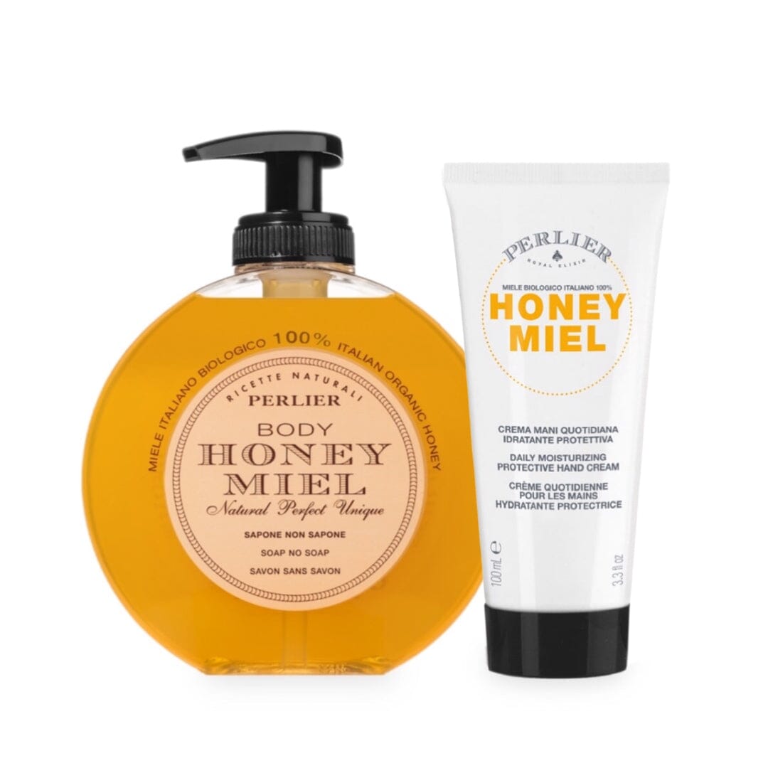 PERLIER HONEY MIEL HAND CARE DUO | PICTURED: 10.1 OZ HONEY MIEL LIQUID SOAP  AND 3.3 OZ HONEY MIEL MOISTURIZING PROTECTING HAND CREAM 