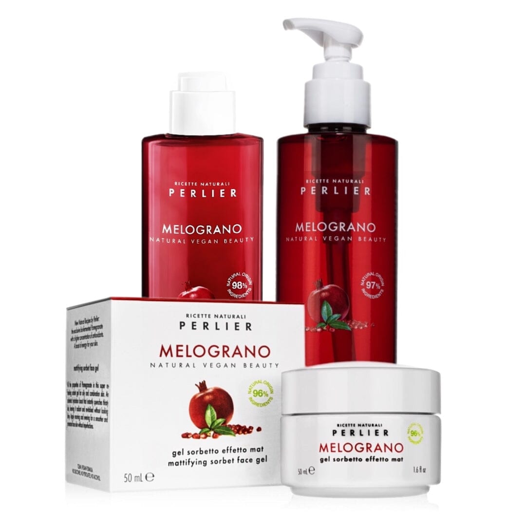 PERLIER POMEGRANATE SKINCARE TRIO FOR OILY OR COMBINATION SKIN | 6.7 oz MICELLAR WATER; 6.7 OZ MICELLAR CLEANSING GEL; 1.6 oz MATTIFYING SORBET FACE GEL