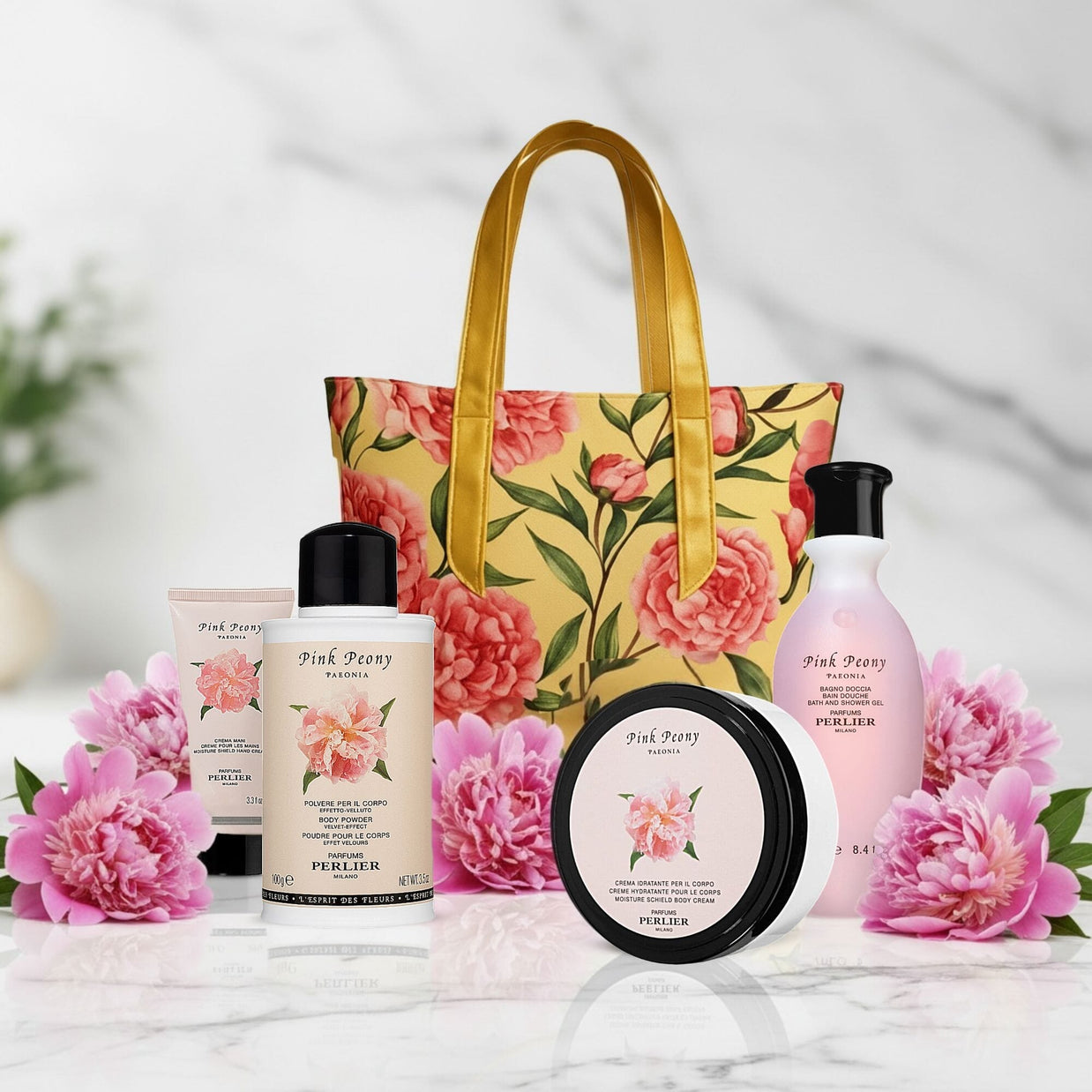 Pink Peony 4 - pc Bath & Body Set - Perlier - BUNDLED BODY CARE, FLORALS, GIFT SET
