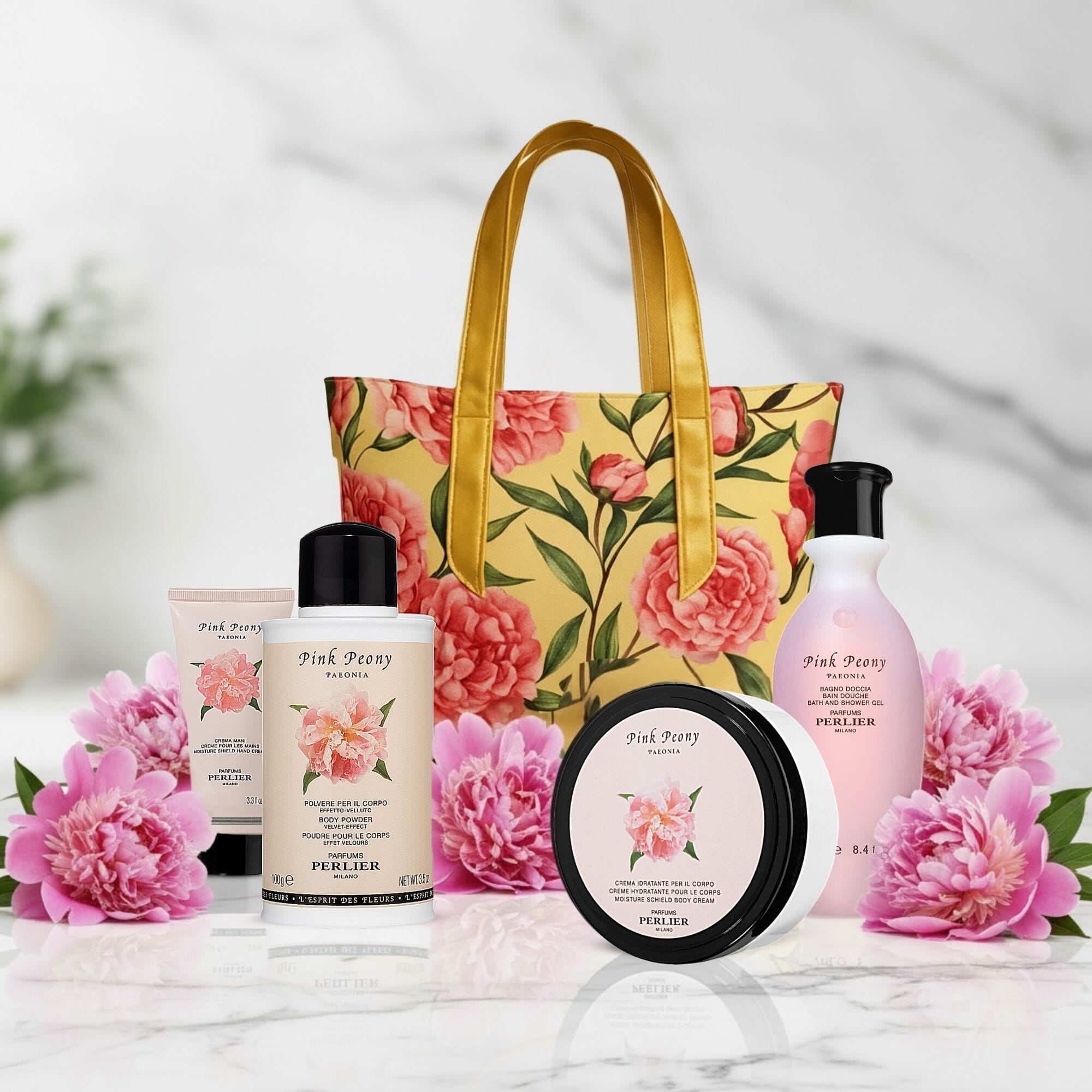 Pink Peony 4 - pc Bath & Body Set - Perlier - BUNDLED BODY CARE, FLORALS, GIFT SET