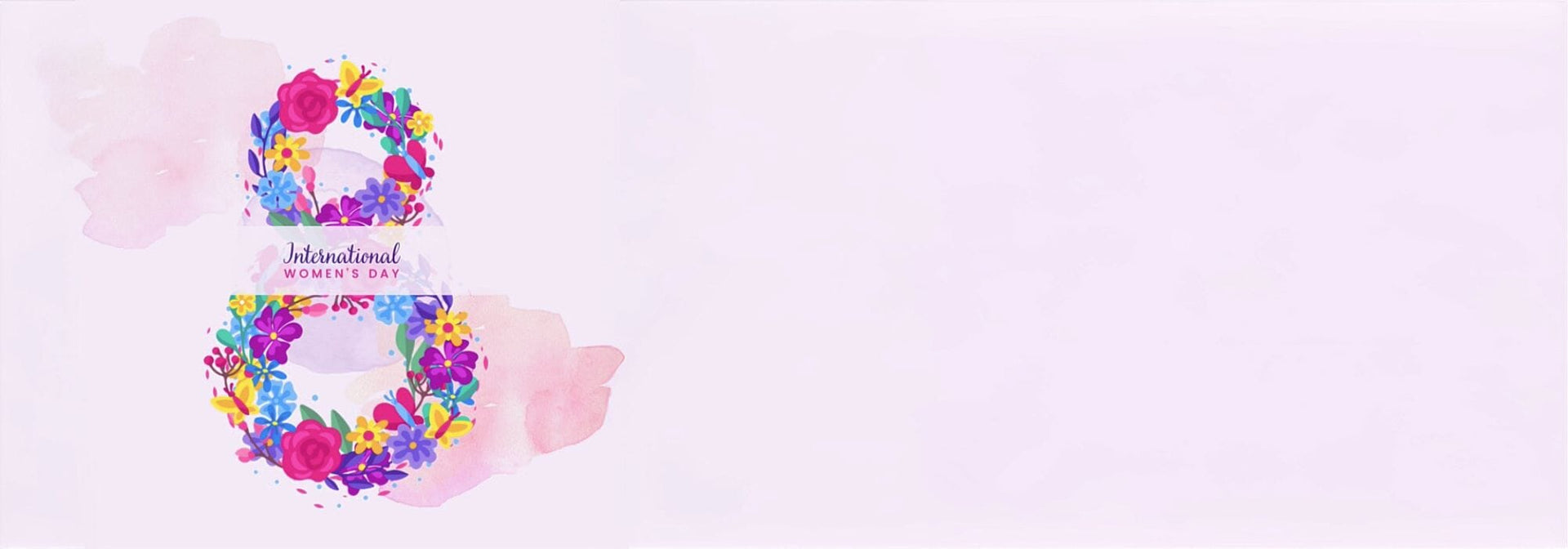 Floral design in the shape of the number 8 on a light pink background with a banner that reads International Women's Day