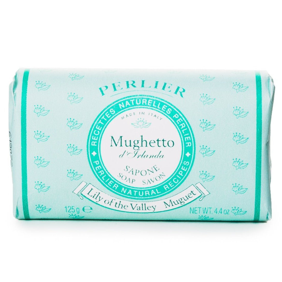 PERLIER 4.2 OZ LILY OF THE VALLEY BAR SOAP IN SEAFOAM GREEN WRAPPER