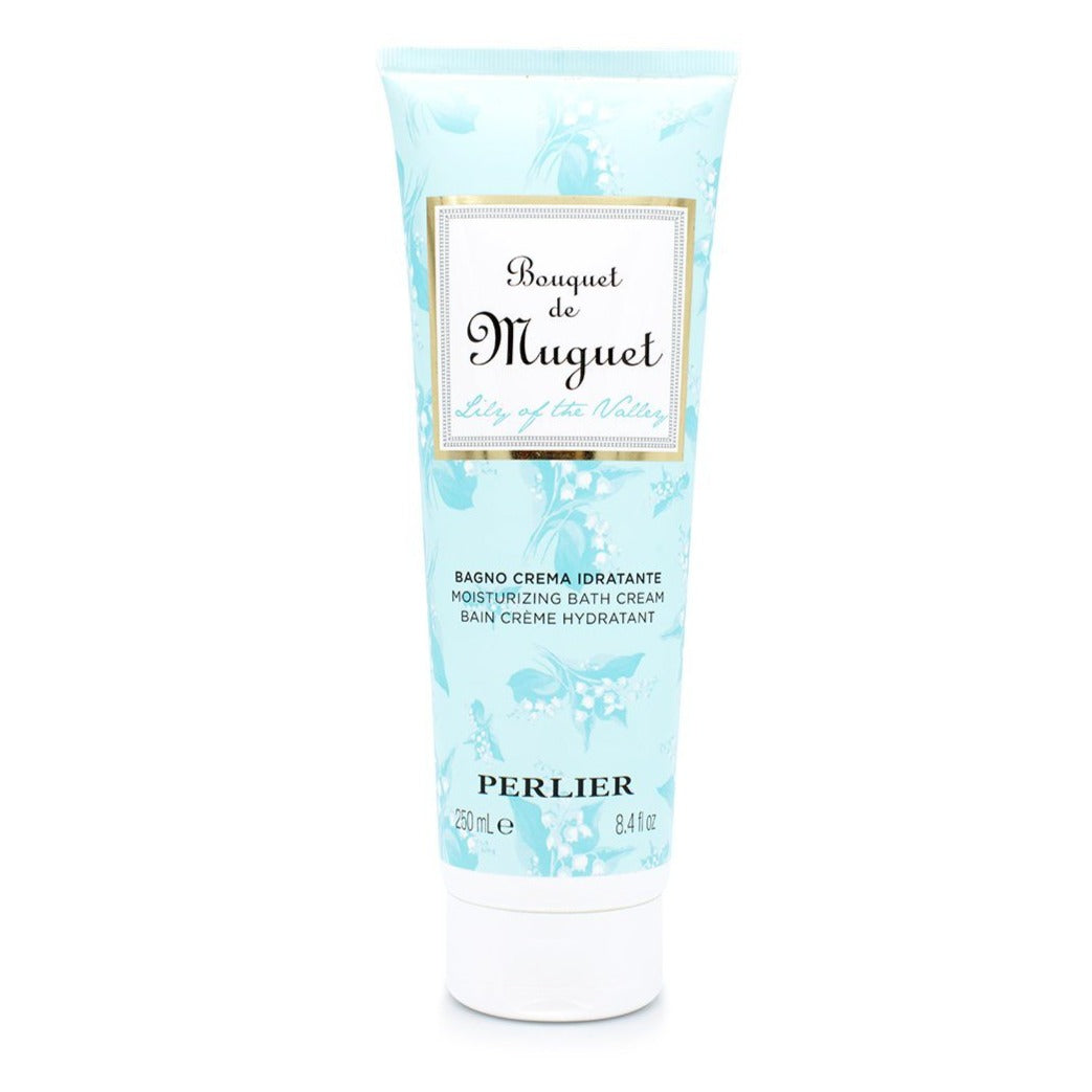 PERLIER 8.4 OZ BOUQUET DE LILY OF THE VALLEY BATH & SHOWER CREAM IN LIGHT BLUE TUBE WITH WHITE FLIP-TOP CAP