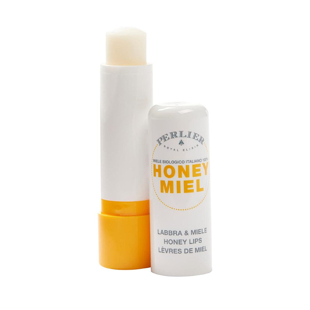 PERLIER 0.18 OZ HONEY MIEL NOURISHING LIP BALM | PICTURE SHOWS OPEN TUBE WITH BALM EXPOSED