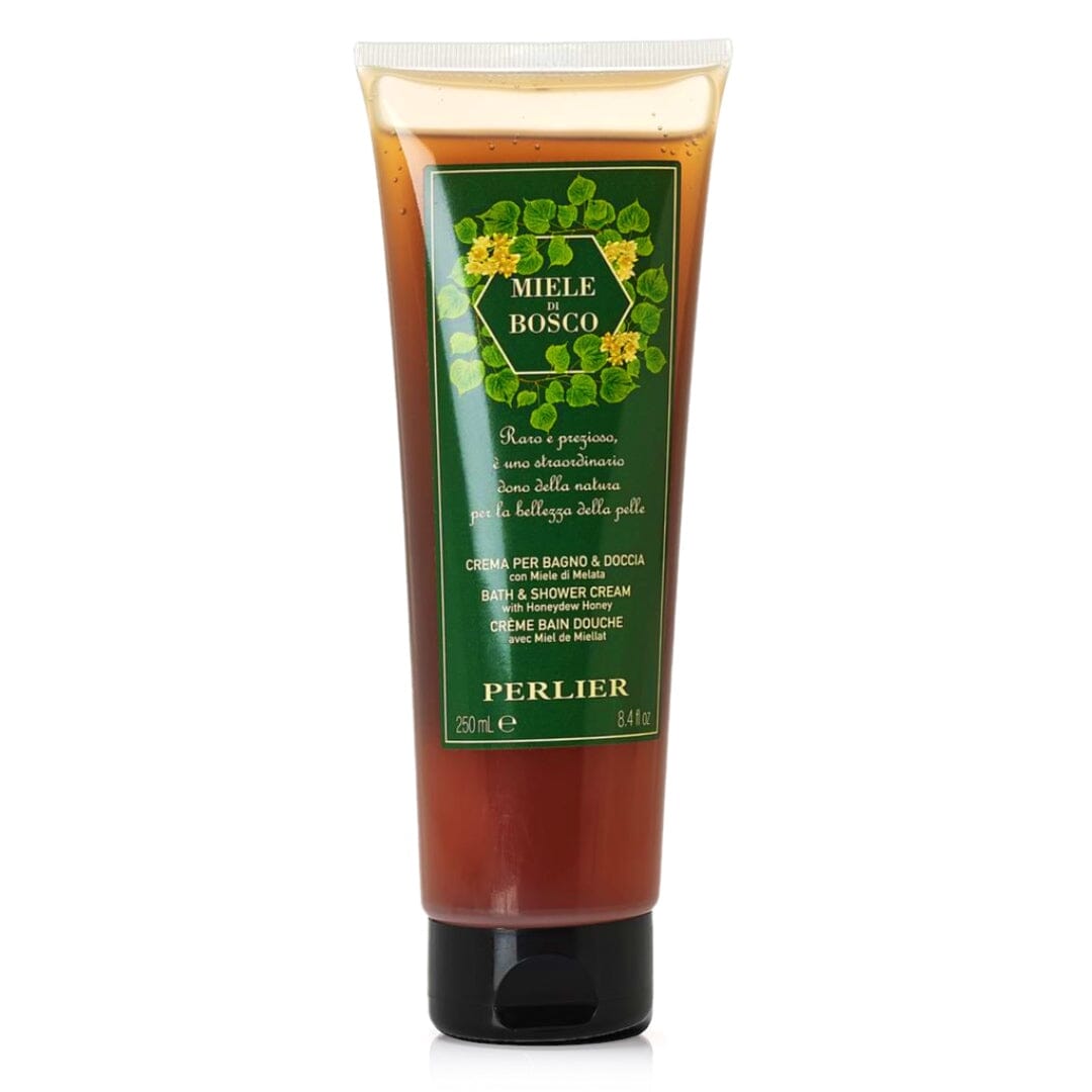 PERLIER 8.4 OZ HONEYDEW HONEY BATH & SHOWER CREAM IN CLEAR TUBE WITH GREEN LABEL AND BLACK FLIP-TOP CAP