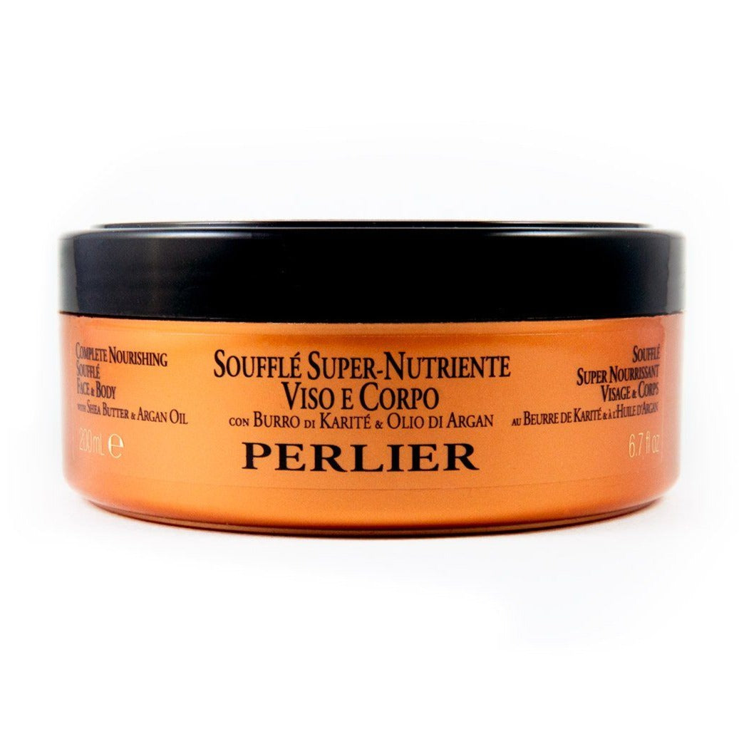 PERLIER 6.7 OZ SHEA BUTTER + ARGAN MOISTURIZING MOUSSE FOR FACE & BODY IN BROZE COLORED JAR WITH BLACK SCREW-TOP LID