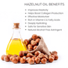 PERLIER-KELEMATA HAZEL NUT OIL BENEFITS | NATURAL ALCOHOL-FREE ASTRINGENT, SAFE FOR SENSITIVE SKIN, RICH IN VITAMIN E & FATTY ACIDS, DEEPLY HYDRATING, EFFECTIVE MOISTURIZER, IMPROVES ELASTICITY, HELPS BOOST COLLAGEN PRODUCTION