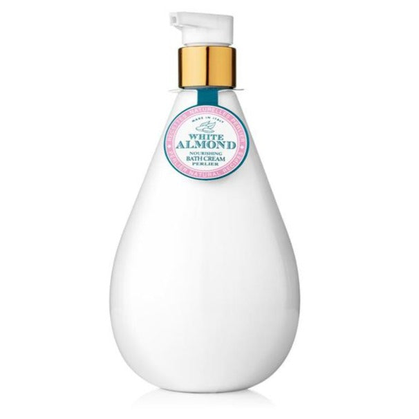 PERLIER 16.9 OZ WHITE ALMOND BATH CREAM IN LIMITED EDITION WHITE DROP-SHAPED BOTTLE WITH PUMP TOP